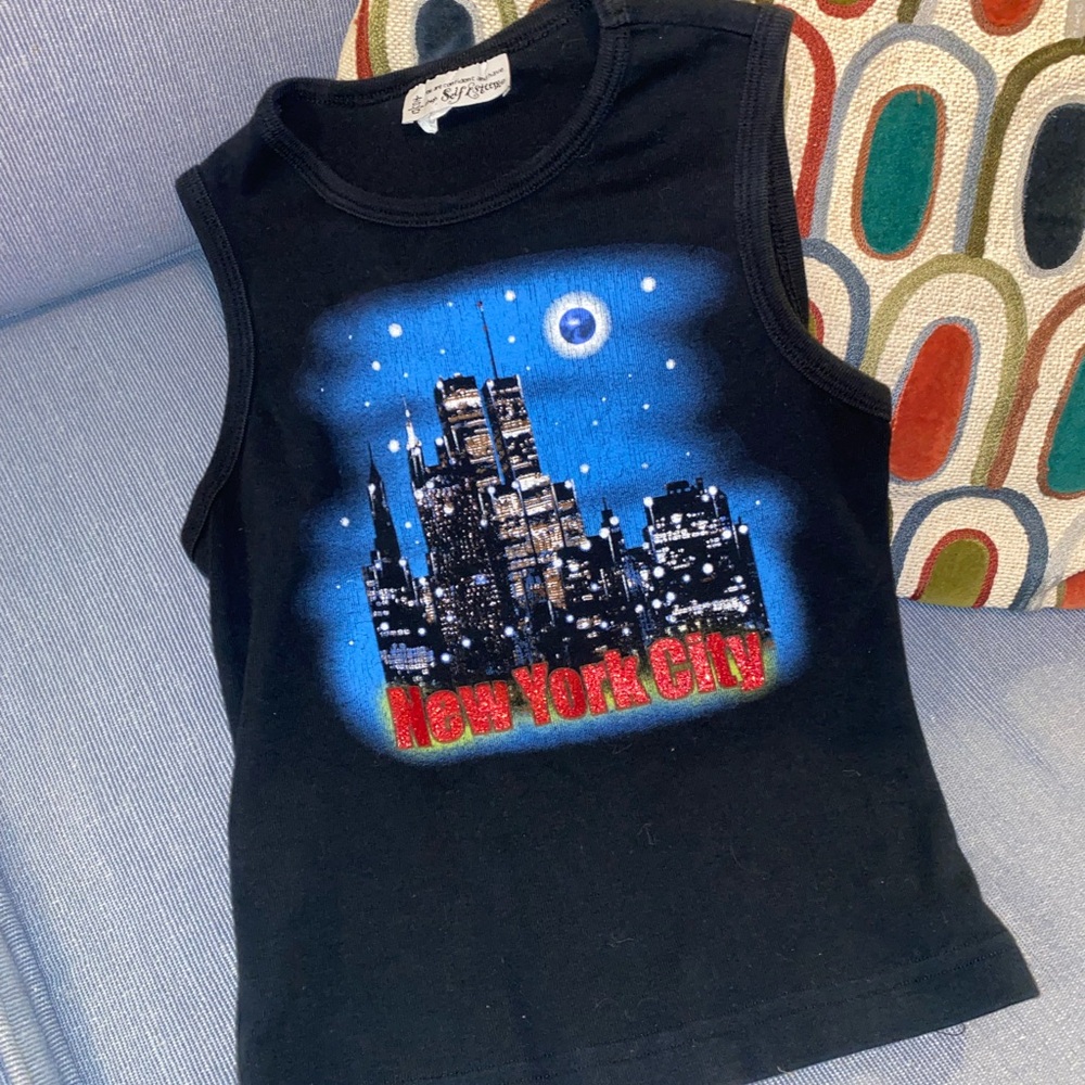 90s vintage Self Esteem Tank Top - Black with New York City Design